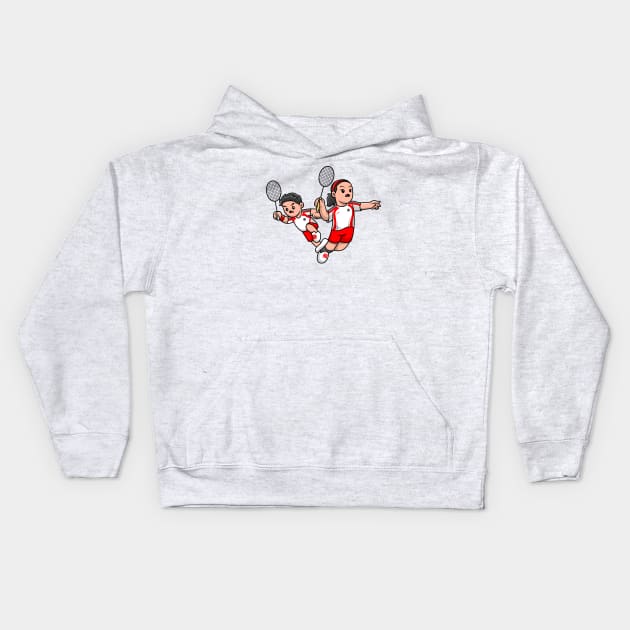 Cute Boy And Girl Playing Badminton Cartoon Kids Hoodie by Catalyst Labs